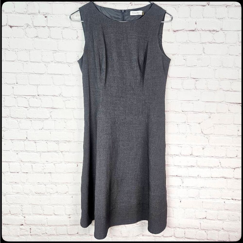 CALVIN KLEIN A Line Gray Business Career Sleeveless Midi Sheath Dress Size: 6